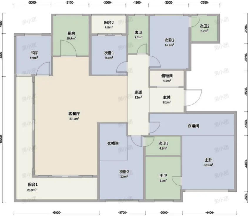 建发华发江月望云255m²E户型图｜澎升设计