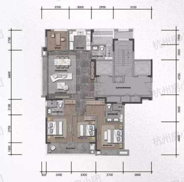 江河鸣翠165m² E2户型图|澎升设计