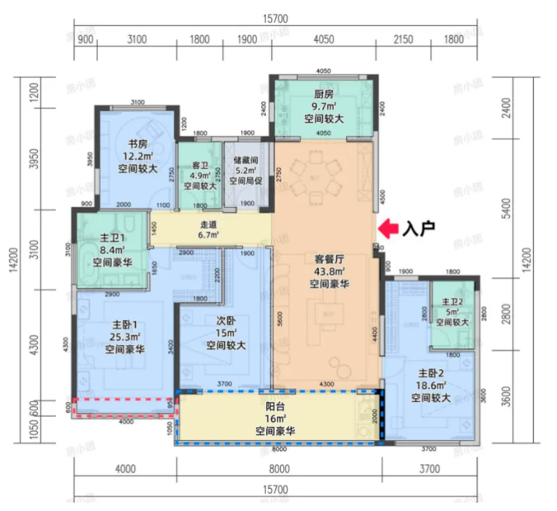 翡翠嘉运府203㎡A户型图|澎升设计